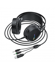 Ακουστικά Stereo Gaming Hoco W100 Touring 3.5mm με Μικρόφωνο, Ρύθμιση Έντασης Ήχου και LED Φωτισμό Μαύρα