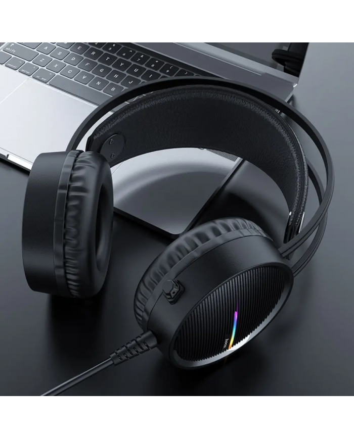 Ακουστικά Stereo Gaming Hoco W100 Touring 3.5mm με Μικρόφωνο, Ρύθμιση Έντασης Ήχου και LED Φωτισμό Μαύρα