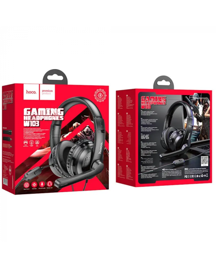 Ακουστικά Stereo Gaming Hoco W103 Magic Tour με 3.5mm Κονέκτορα και Μικρόφωνο με Διακόπτη Ενεργοποίησης Μαύρα