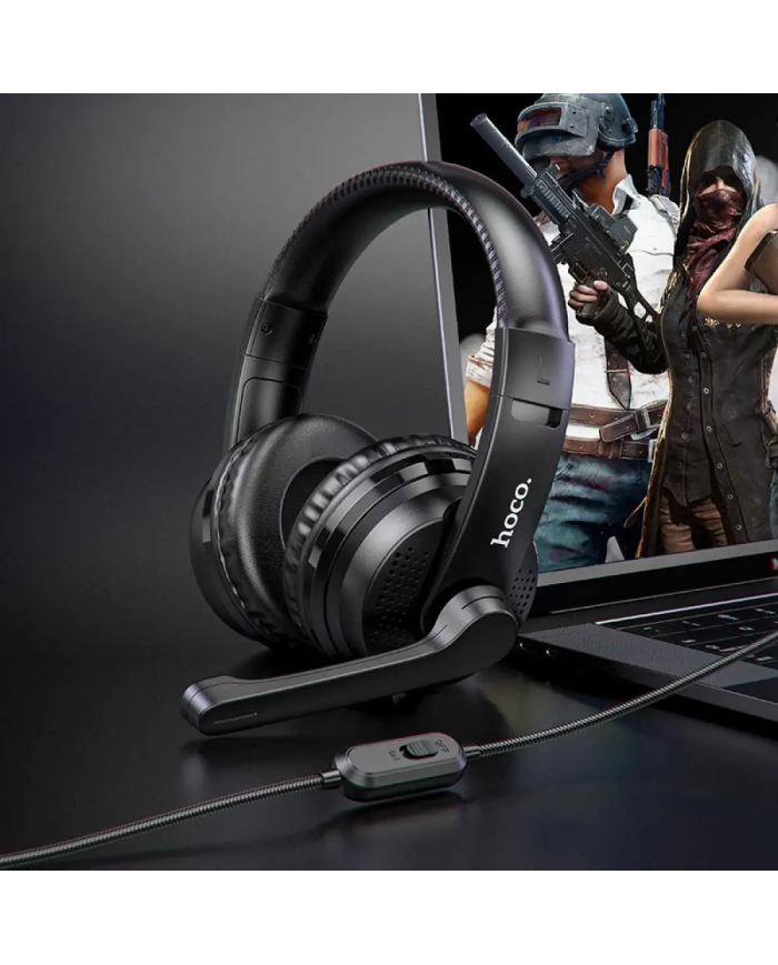Ακουστικά Stereo Gaming Hoco W103 Magic Tour με 3.5mm Κονέκτορα και Μικρόφωνο με Διακόπτη Ενεργοποίησης Μαύρα