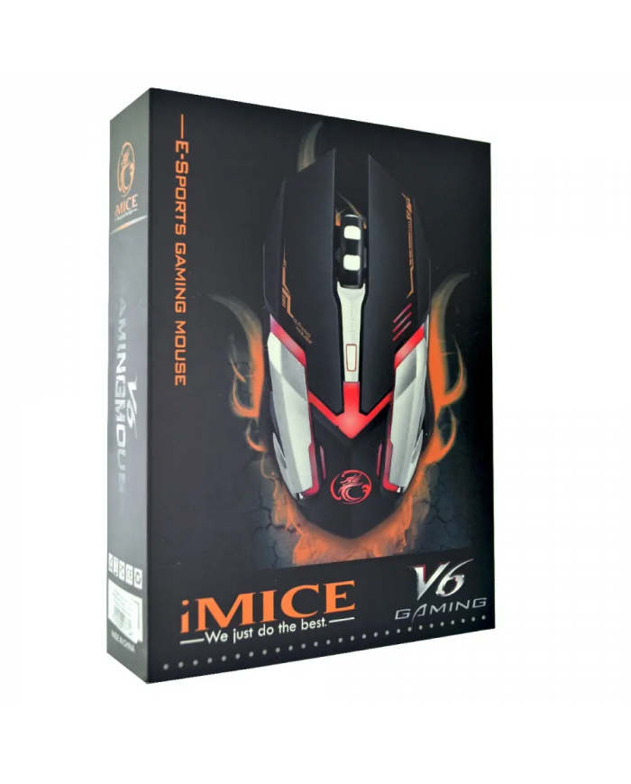 Ενσύρματο Ποντίκι iMICE V6 Gaming 6D με 6 Πλήκτρα, 3200 DPI, Multimedia και LED Φωτισμό. Μαύρο-Γκρι
