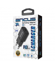 Φορτιστής Ταξιδίου Switching Ancus Supreme Series C70 Fast Charge με USB-C Έξοδο QC 3.0 PD 20W 5V/3A Μαύρο