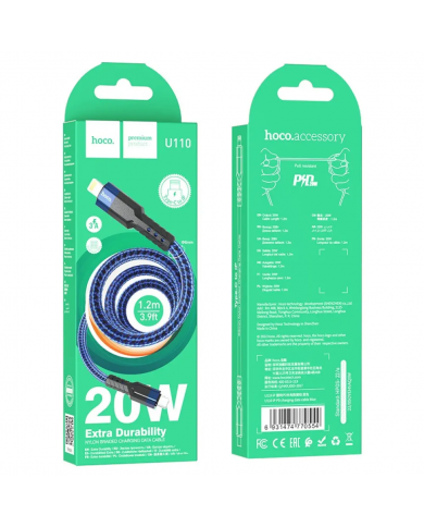 Καλώδιο Σύνδεσης Hoco U110 USB-C σε Lightning Braided PD20W 3A Μπλε 1.2m Υψηλής Αντοχής Καλώδιο Σύνδεσης Hoco U110 USB-C σε Lightning Braided PD20W 3A Μπλε 1.2m Υψηλής Αντοχής