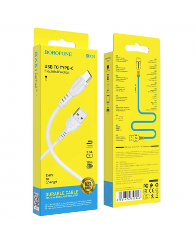 Καλώδιο σύνδεσης Borofone BX51 Triumph USB σε USB-C 2.4A 1μ Λεύκο Καλώδιο σύνδεσης Borofone BX51 Triumph USB σε USB-C 2.4A 1μ Λεύκο