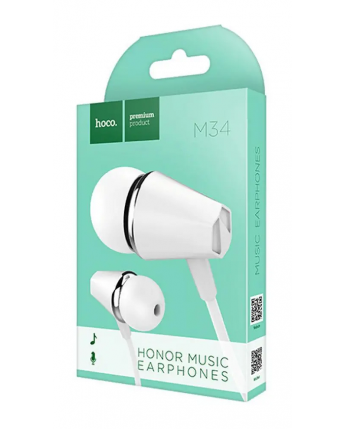 Hands Free Hoco M34 Earphones Stereo 3.5mm Λευκό με Μικρόφωνο και Πλήκτρο Λειτουργίας