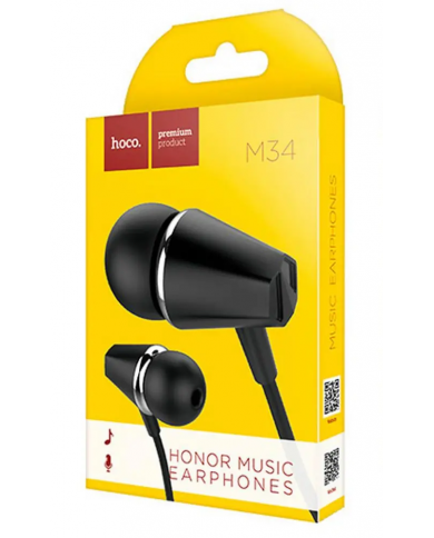 Hands Free Hoco M34 Earphones Stereo 3.5mm Μαύρο με Μικρόφωνο και Πλήκτρο Λειτουργίας