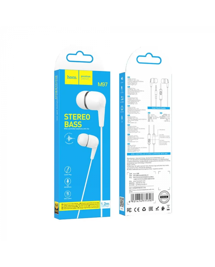 Hands Free Hoco M97 Enjoy Earphones Stereo 3.5mm με Μικρόφωνο και Πλήκτρο Λειτουργίας Λευκά