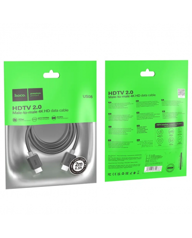 Καλώδιο σύνδεσης Hoco US08 HDMI 2.0 σε HDMI 4K 60Hz HD 18Gbps 2μ Μαύρο