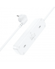 Πολύπριζο Hoco NS2 με 3 χ Σούκο 4000W + 3 x USB-A Εξόδους 12W 5V/2.4A με Διακόπτη Ασφαλείας On/Off Καλώδιο 1.8m Λευκό