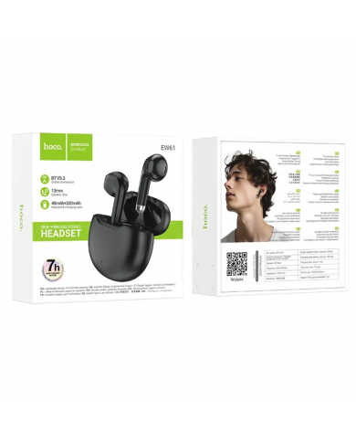 Wireless Hands Free Hoco EW61 June V5.3 320mAh Συμβατό με Master/Slave Εναλλαγή και 7 Ώρες Ομιλίας Μαύρα