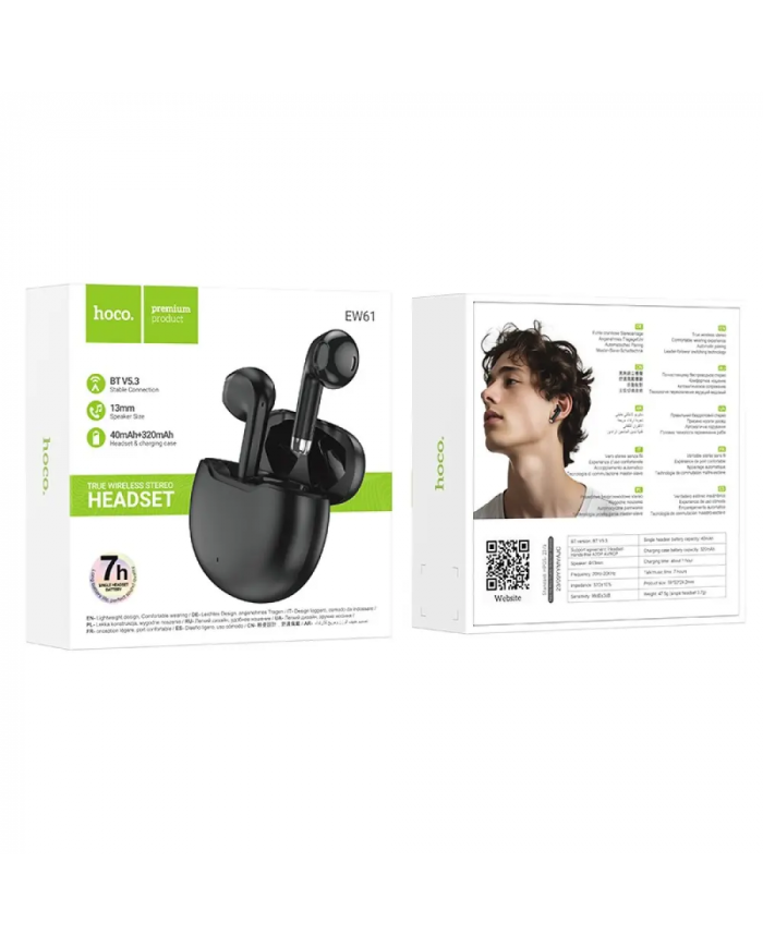 Wireless Hands Free Hoco EW61 June V5.3 320mAh Συμβατό με Master/Slave Εναλλαγή και 7 Ώρες Ομιλίας Μαύρα