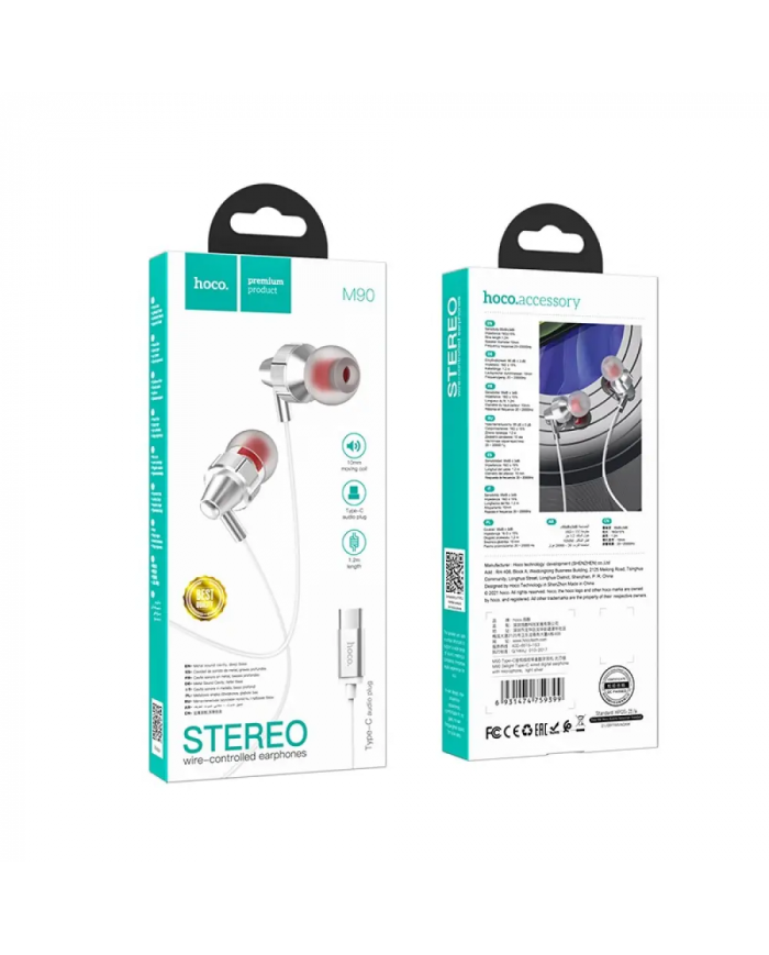 Hands Free Hoco M90 Delight Earphones Deep Bass Stereo USB-C Συμβατά με Όλες τις Συσκευές
