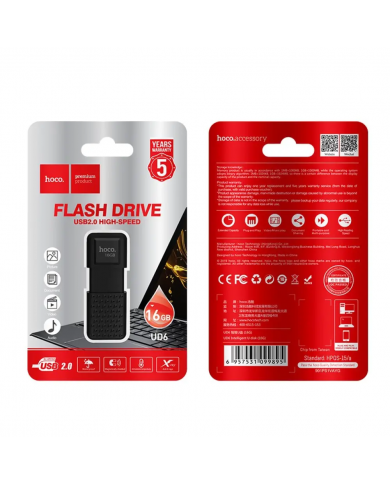 Flash Drive Hoco UD6 Intelligent 16GB USB 2.0 Zinc Alloy Μαύρο