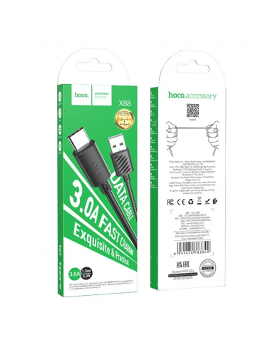 Καλώδιο σύνδεσης Hoco X88 USB σε USB-C 3.0A για Γρήγορη Φόρτιση και Μεταφορά Δεδομένων 1m Μαύρο Καλώδιο σύνδεσης Hoco X88 USB σε USB-C 3.0A για Γρήγορη Φόρτιση και Μεταφορά Δεδομένων 1m Μαύρο