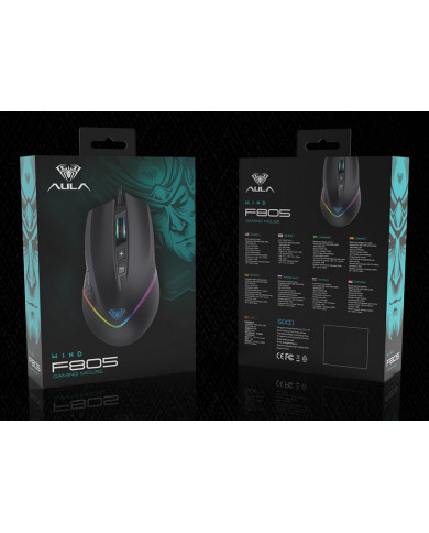 AULA ενσύρματο gaming ποντίκι AULA F805, 6400DPI, 7 πλήκτρα, RGB, μαύρο AULA ενσύρματο gaming ποντίκι AULA F805, 6400DPI, 7 πλήκτρα, RGB, μαύρο