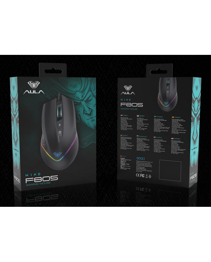 AULA ενσύρματο gaming ποντίκι AULA F805, 6400DPI, 7 πλήκτρα, RGB, μαύρο