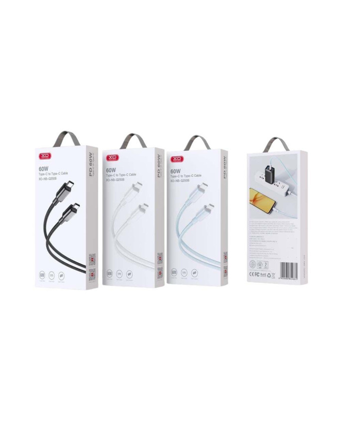 XO NB-Q250B Καλώδιο Φόρτισης + Data PD 60W Type-C to Type-C PVC 1m Λευκό