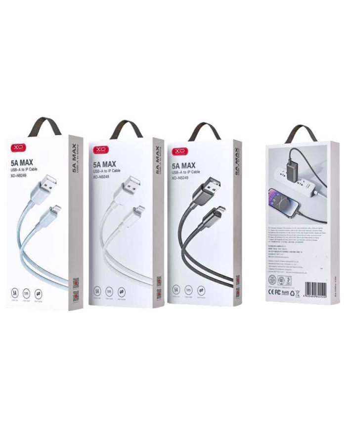 XO NB249 5A PVC Shiny Colorful Lightning Data Cable White