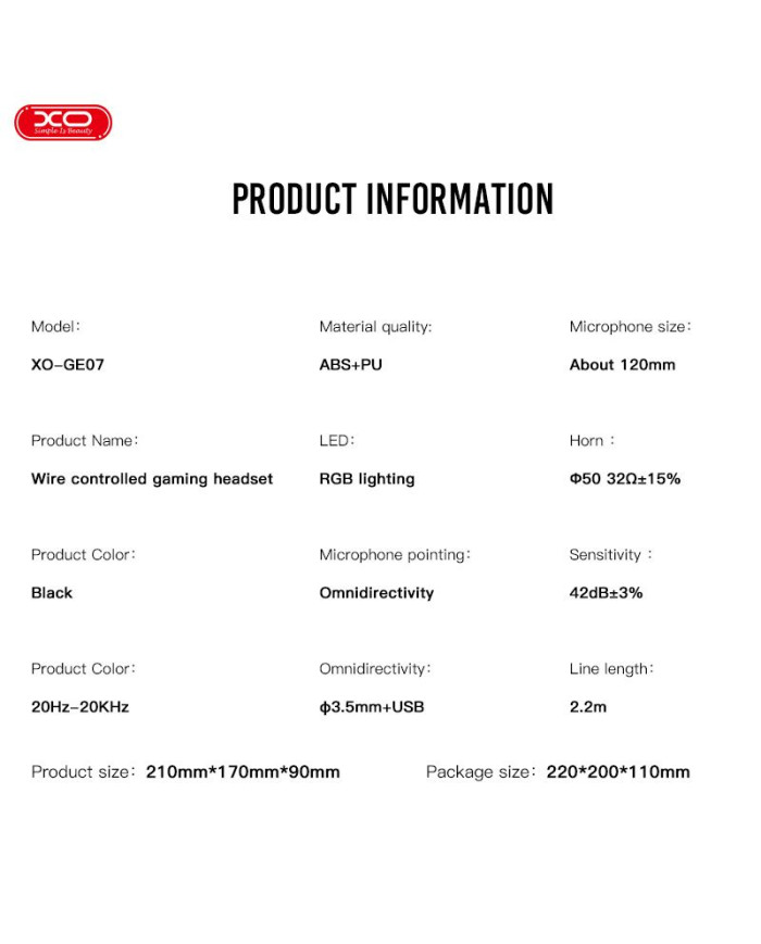 XO GE-07 Στατικά RGB Long mic Gaming Ακουστικά USB+Dual 3,5mm