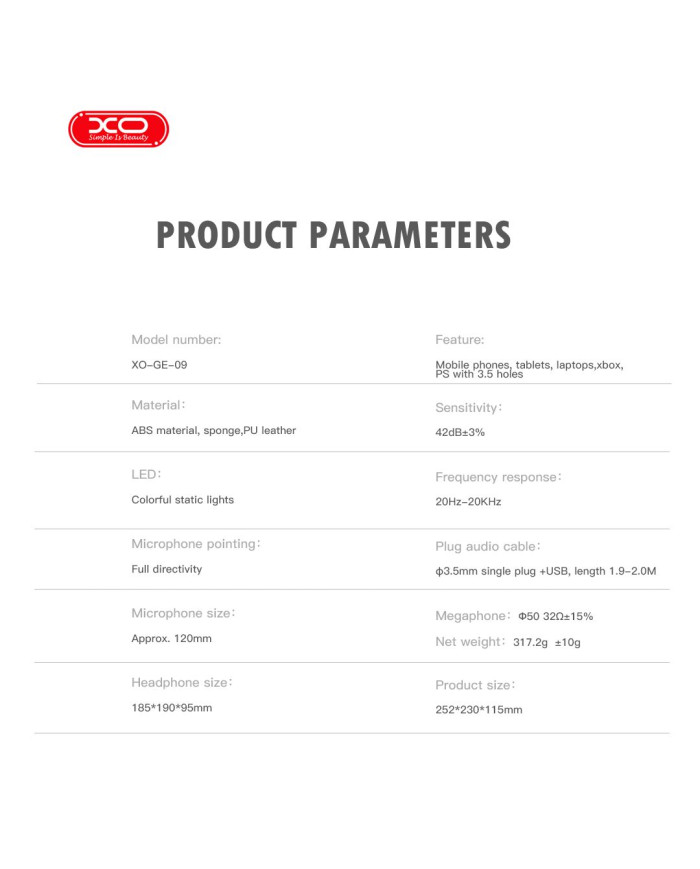 XO GE-09 Static RGB Mic Game Ακουστικά USB+3.5 (με καλώδιο προσαρμογέα)