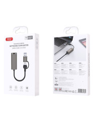 XO HUB018 Αντάπτορας Δικτύου USB σε Type-C 2-σε-1 RJ45 100Mbs