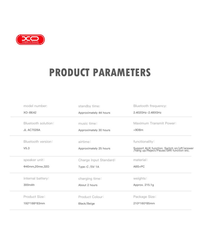 XO BE42 Scarlet Μεταλλικά Αναδιπλούμενα Ακουστικά Bluetooth (Μαύρο)