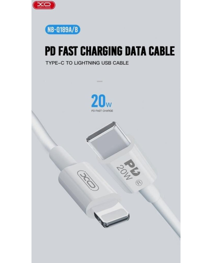 XO NB-Q189B PD 20W Καλώδιο Φόρτισης + Data Type-C Σε Lightning 2m