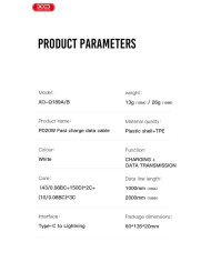 XO NB-Q189B PD 20W Καλώδιο Φόρτισης + Data Type-C Σε Lightning 2m