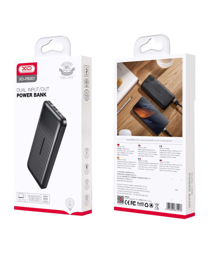 XO PB301 Light Display Powerbank 10000mAh (Μαύρο)