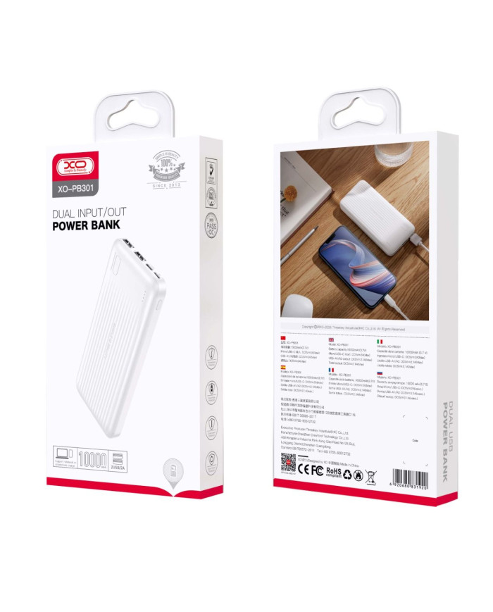 XO PB301 Light Display Powerbank 10000mAh (Λευκό)