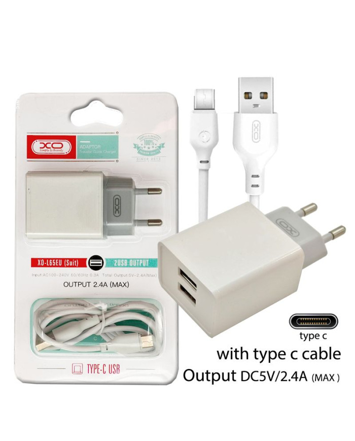 XO L65EU 2.4A Διπλής Θύρας USB Φορτιστής for Type-C