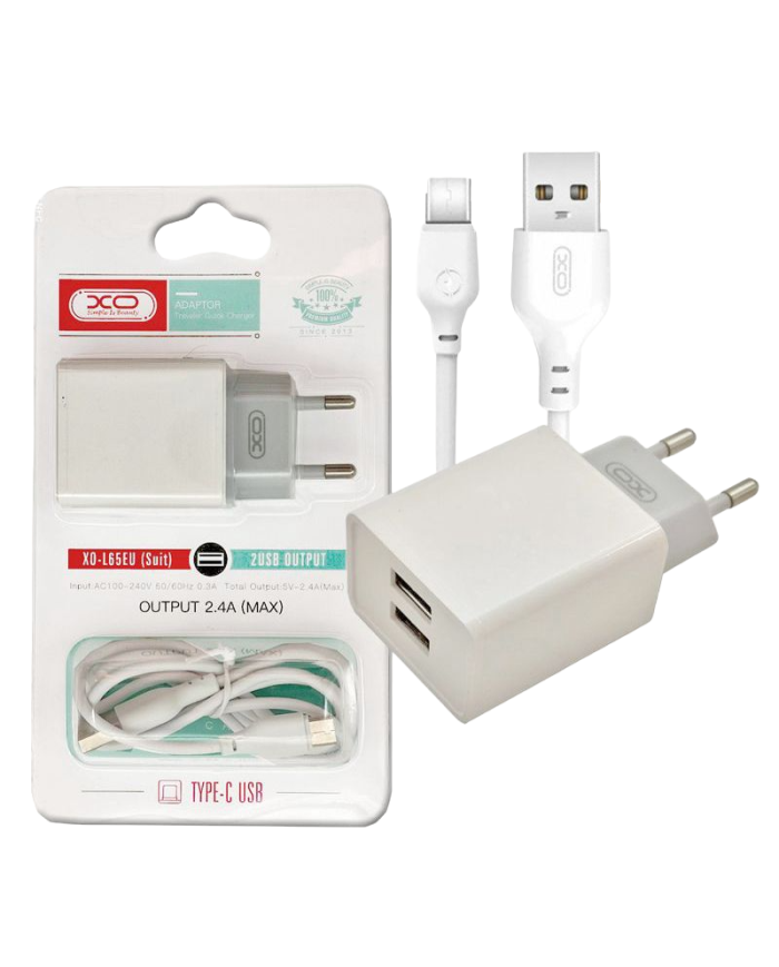 XO L65EU 2.4A Διπλής Θύρας USB Φορτιστής for Type-C