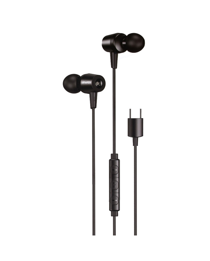 AWEI earphones με μικρόφωνο TC-1, Type-C, 1.2m, μαύρα