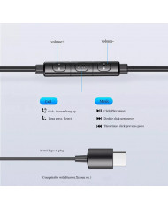 AWEI earphones με μικρόφωνο TC-1, Type-C, 1.2m, μαύρα