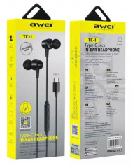 AWEI earphones με μικρόφωνο TC-1, Type-C, 1.2m, μαύρα