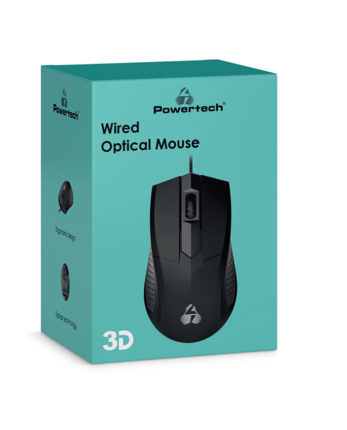 POWERTECH ενσύρματο ποντίκι οπτικό, 1000DPI, μαύρο
