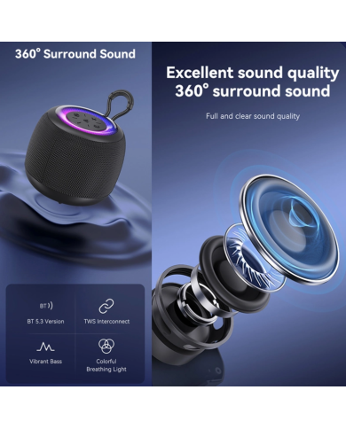 USAMS φορητό ηχείο US-YX014, 10W, Bluetooth, 1200mAh, μαύρο