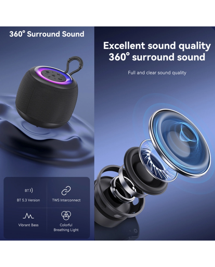 USAMS φορητό ηχείο US-YX014, 10W, Bluetooth, 1200mAh, μαύρο