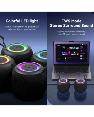 USAMS φορητό ηχείο US-YX014, 10W, Bluetooth, 1200mAh, μαύρο