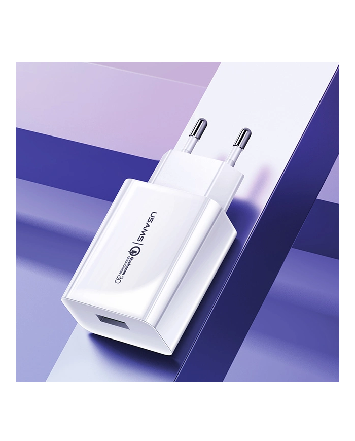 USAMS φορτιστής τοίχου T22, 1x USB, QC3.0 18W 3A, λευκός