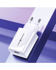 POWERTECH φορτιστής τοίχου PT-1324 με καλώδιο USB-C, 2x USB, 12W, λευκός
