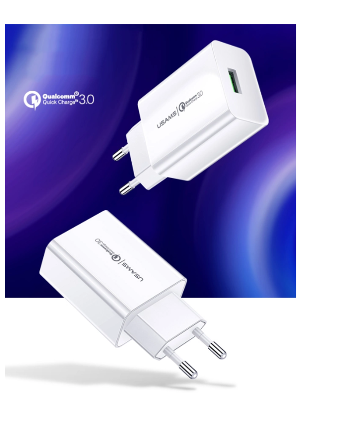 USAMS φορτιστής τοίχου T22, 1x USB, QC3.0 18W 3A, λευκός