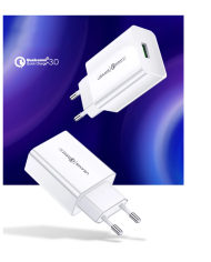 USAMS φορτιστής τοίχου T22, 1x USB, QC3.0 18W 3A, λευκός