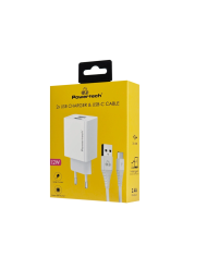 POWERTECH φορτιστής τοίχου PT-1324 με καλώδιο USB-C, 2x USB, 12W, λευκός