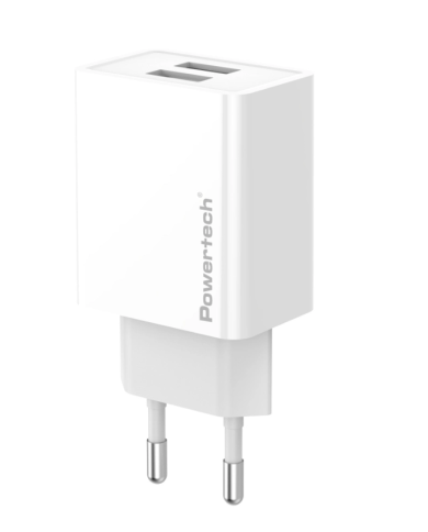 POWERTECH φορτιστής τοίχου PT-1321, 2x USB, 12W, λευκός