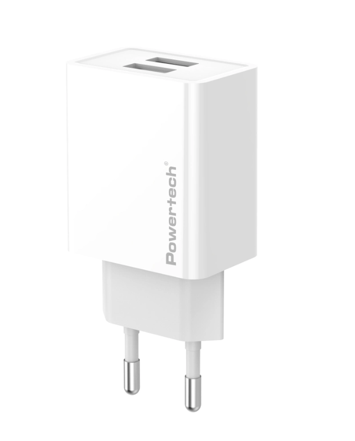 POWERTECH φορτιστής τοίχου PT-1321, 2x USB, 12W, λευκός