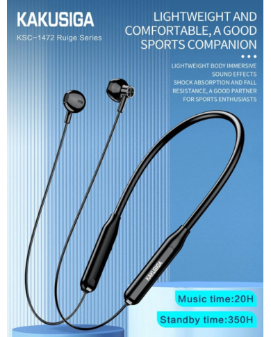 KAKUSIGA earphones KSC-1472 με μαγνήτη, Bluetooth, 10mm, 130mAh, μαύρα