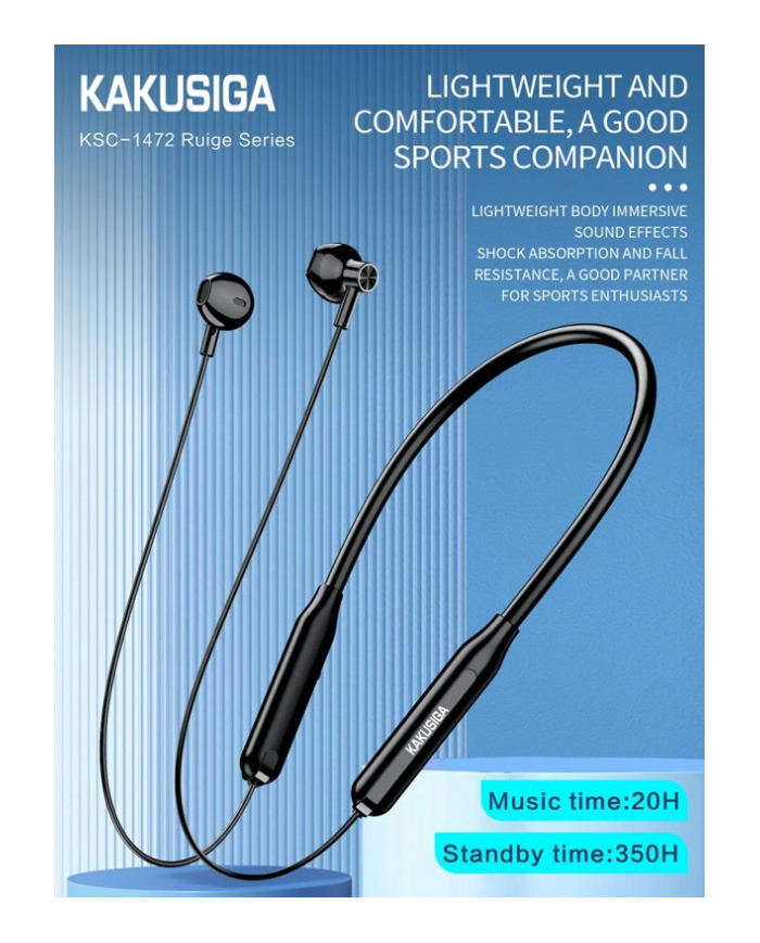 KAKUSIGA earphones KSC-1472 με μαγνήτη, Bluetooth, 10mm, 130mAh, μαύρα