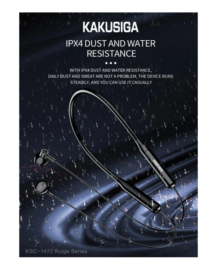 KAKUSIGA earphones KSC-1472 με μαγνήτη, Bluetooth, 10mm, 130mAh, μαύρα