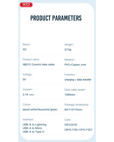 XO NB212 2.1A USB Καλώδιο Φόρτισης για Type-C Άσπρο XO NB212 2.1A USB Καλώδιο Φόρτισης για Type-C Άσπρο